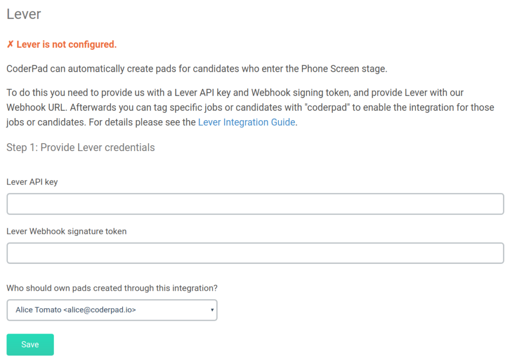 Lever is not configured