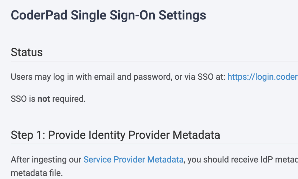 CoderPad Single Sign On Settings