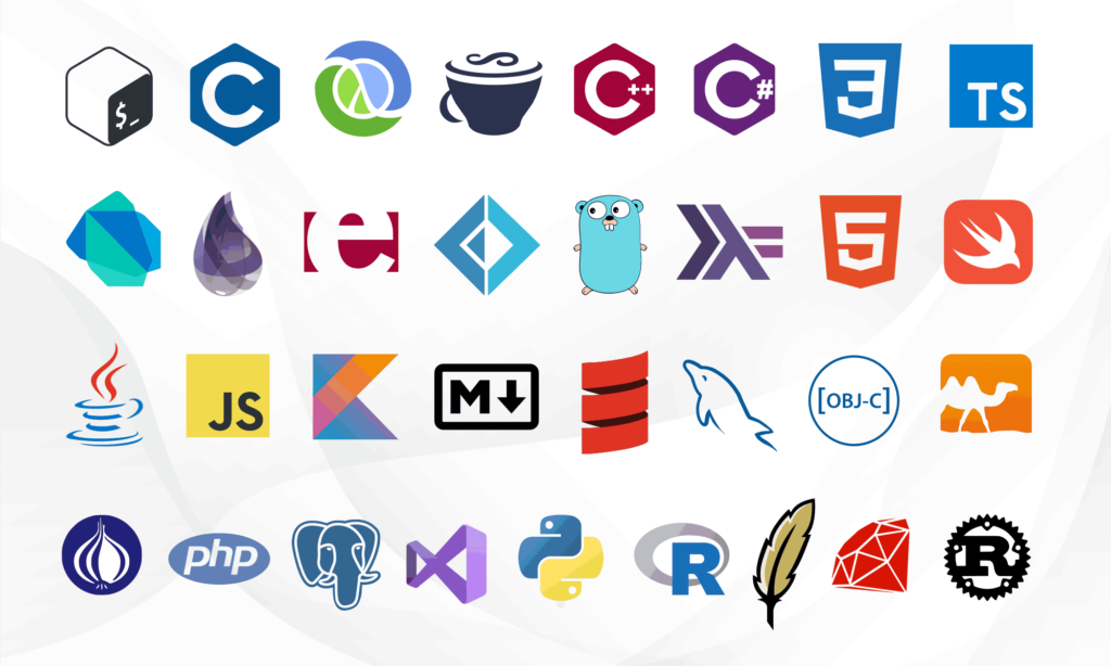 Programming language logos of the more than 30 languages CoderPad supports