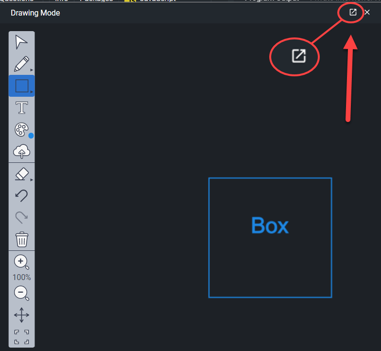 The "open in new window" button is shown at the top right of the drawing mode window.