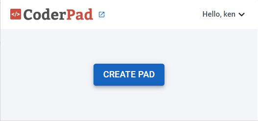 The coderpad window is open with the "create pad" button displayed.