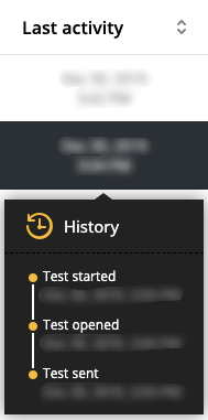 The candidate's test history is shown, begins with Test started, and then Test opened, and lastly Test sent.