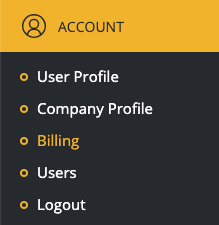 Account section of the left nav with the billing menu item highlighted. 