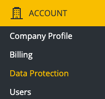 Account tab in the left nav with the data protection menu item highlighted.