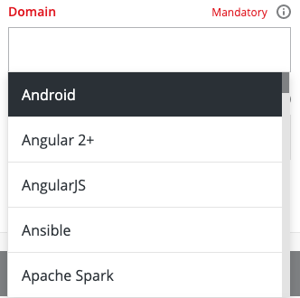 Une liste déroulante de domaines avec "Android" sélectionné.
