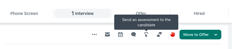 The send assessment icon is shown with the pop up text: "send an assessment to the candidate. 