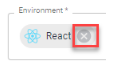 Dans la section "environnement", React est affiché avec un x en surbrillance à côté.