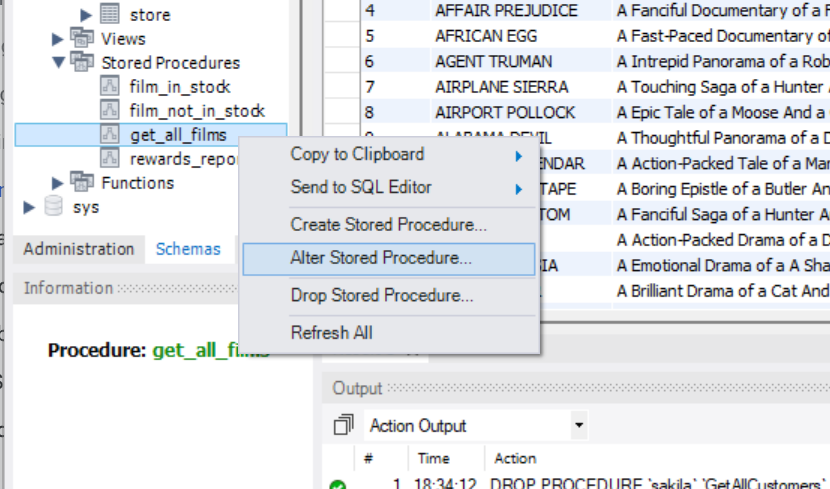 An image showing stored procedures in the MySQL Workbench GUI Navigation pane.