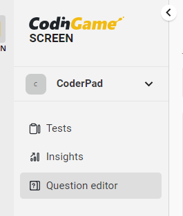 Screen left nav menu with question editor selected.