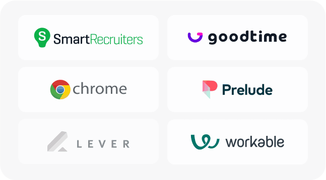 CoderPad Screen integrates with popular applicant tracking systems like Smart Recruiters, Goodtime, Prelude, Lever, Workable, and Google Chrome.