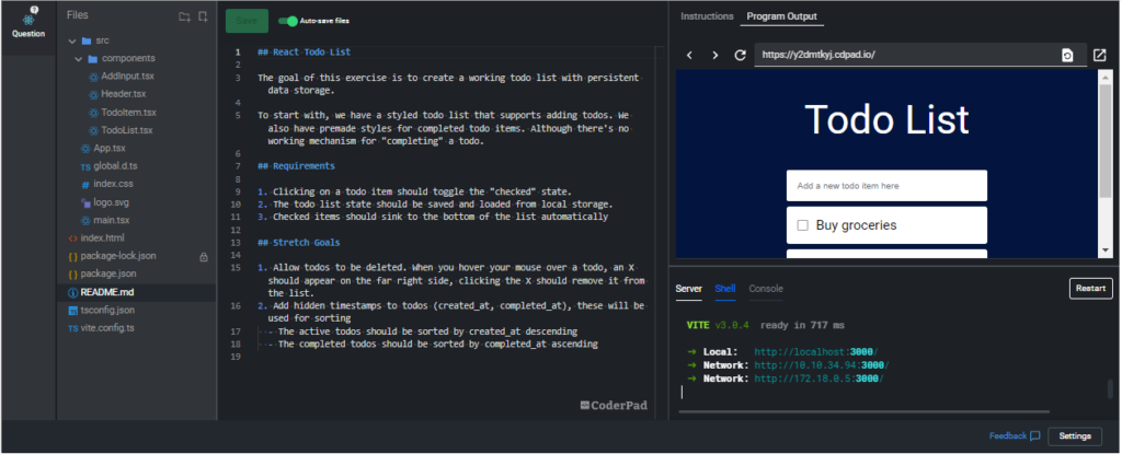 A live interview pad with input screen on the left and output screen on the right.