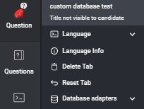 The language options menu is shown with language selection, language info, delete tab, reset tab, and database adapters shown.