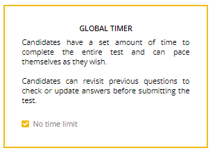 Global timer window is shown with the "no time limit" box checked at the bottom. 
