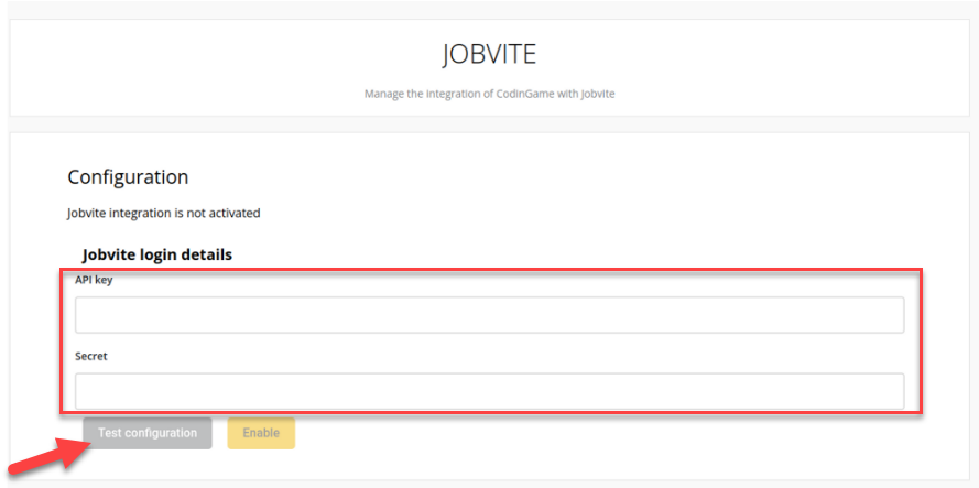 In Screen the jobvite configuration screen is shown with the API key and Secret fields displayed. 