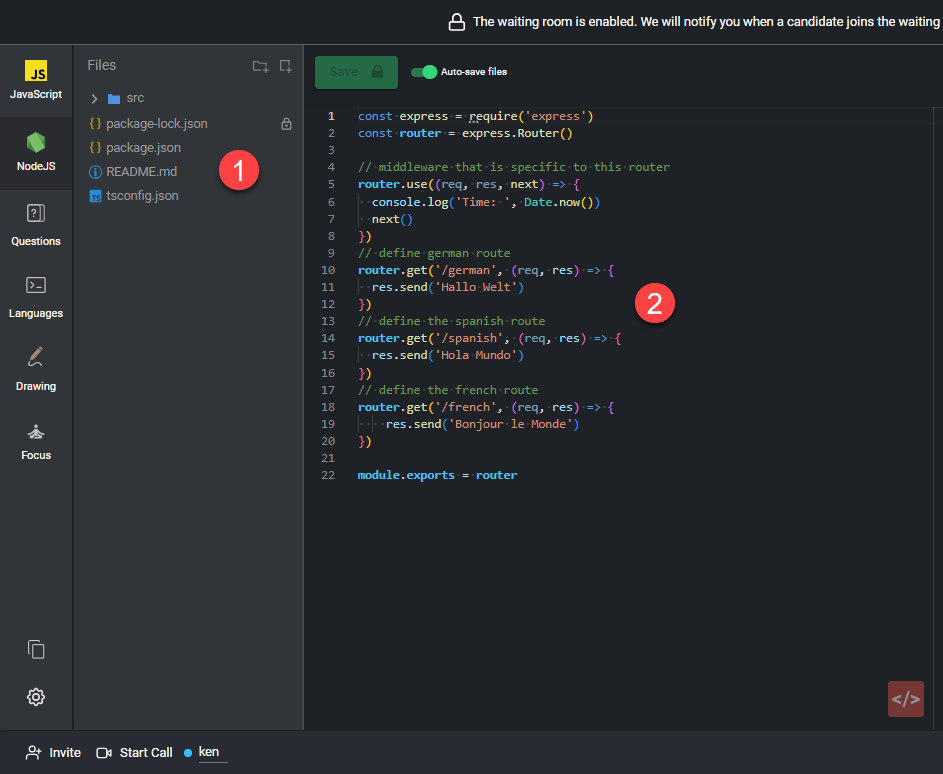 The left side of a pad is shown with a #1 next to the readme.md file name in the file tree, and a #2 in the code editor showing the contents of the file.
