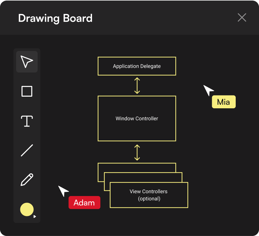 CoderPad digital whiteboard used to sketch a system diagram